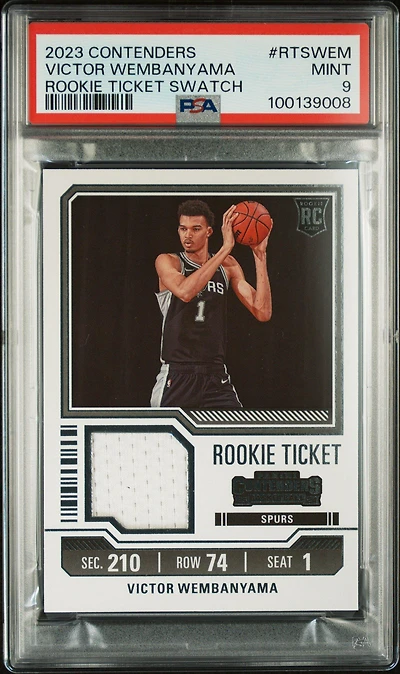 2023 Panini Contenders Rookie Ticket Swatches Rtswem Victor Wembanyama PSA 9