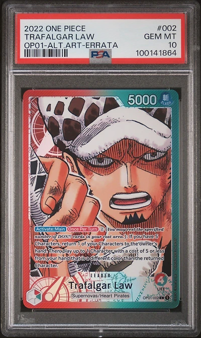 2022 One Piece Romance Dawn 002 Trafalgar Law Alternate Art-errata PSA 10