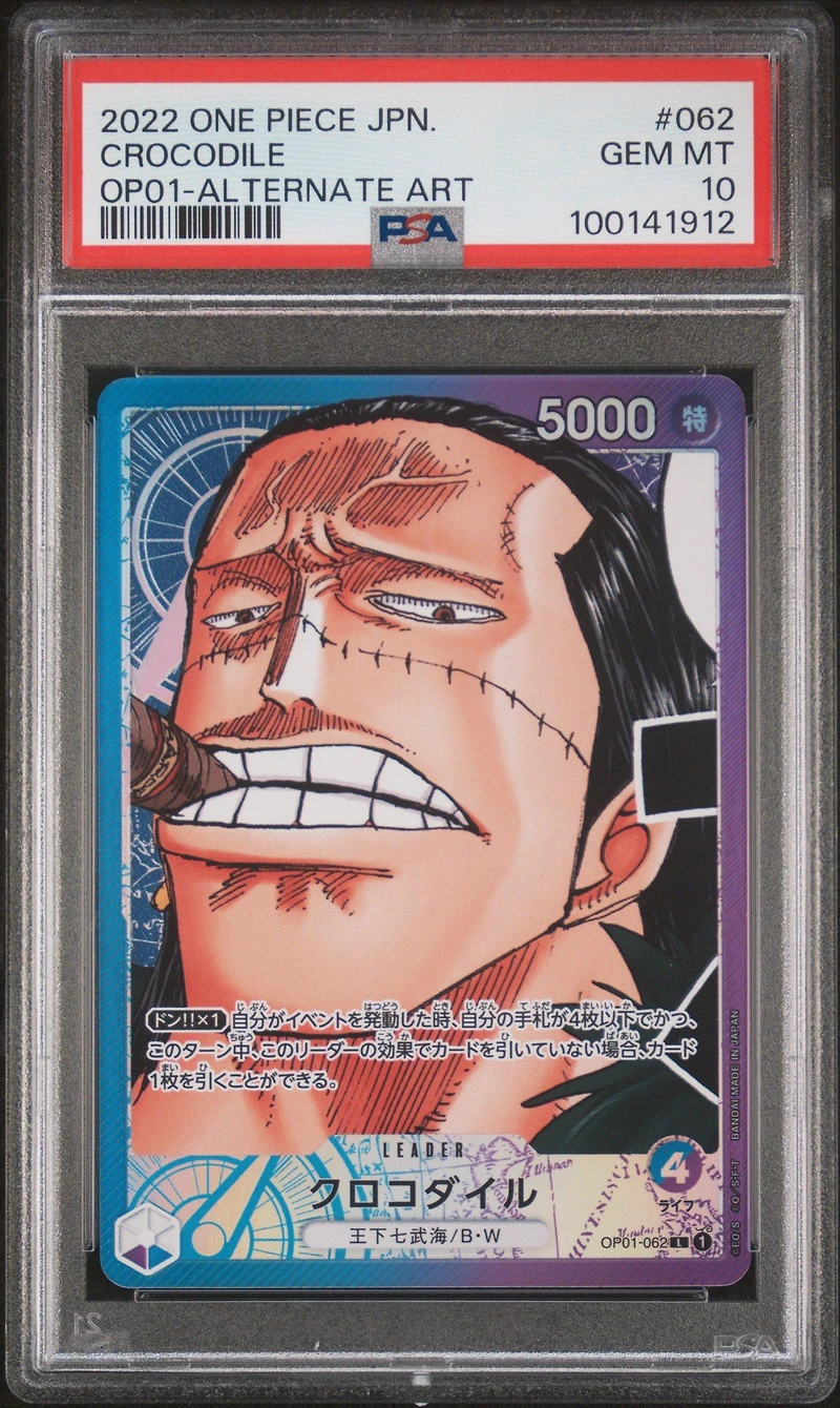 2022 One Piece Japanese Op01-romance Dawn 062 Crocodile Alternate Art PSA 10