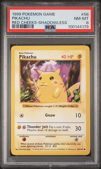 1999 Pokemon Game 58 Pikachu Red Cheeks-shadowless PSA
