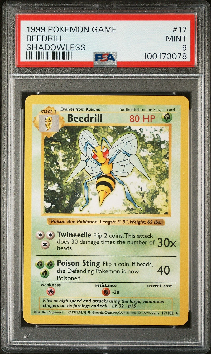 1999 Pokemon Game 17 Beedrill Shadowless PSA 9