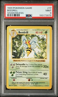 1999 Pokemon Game 17 Beedrill Shadowless PSA 9