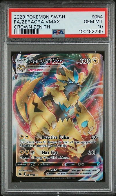 2023 Pokemon Sword And Shield Crown Zenith 054 Full Art/zeraora Vmax PSA