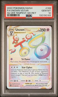 2022 Pokemon Sword & Shield Silver Tempest 199 Full Art/unown Vstar Secret PSA