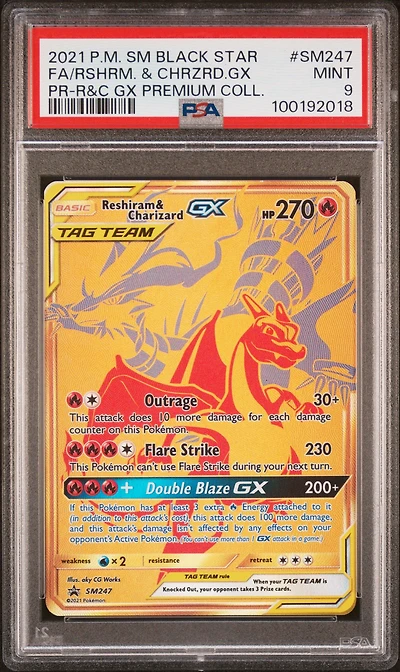 2021 Pokemon Sm Black Star Promo Sm247 Full Art/reshiram & Charizard Gx Reshiram & Charizard Gx Premium Collection PSA
