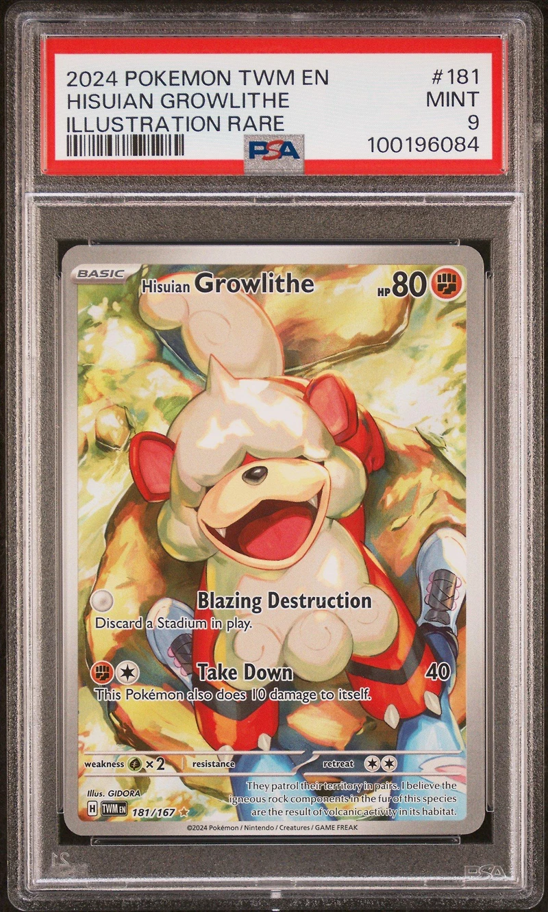 2024 Pokemon Twm En-twilight Masquerade 181 Hisuian Growlithe Illustration Rare PSA