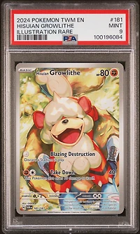 2024 Pokemon Twm En-twilight Masquerade 181 Hisuian Growlithe Illustration Rare PSA