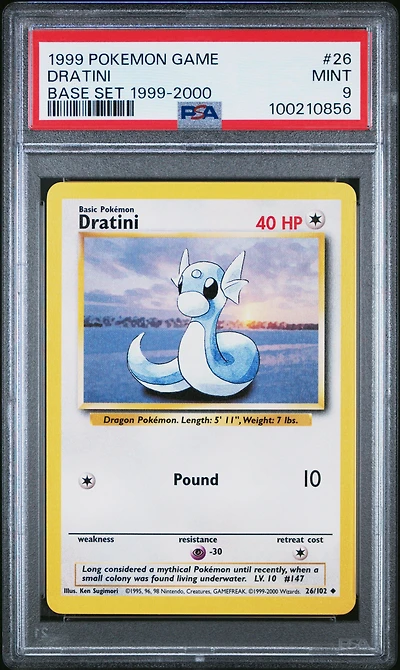 1999 Pokemon Game 26 Dratini Base Set 1999-2000 PSA 9