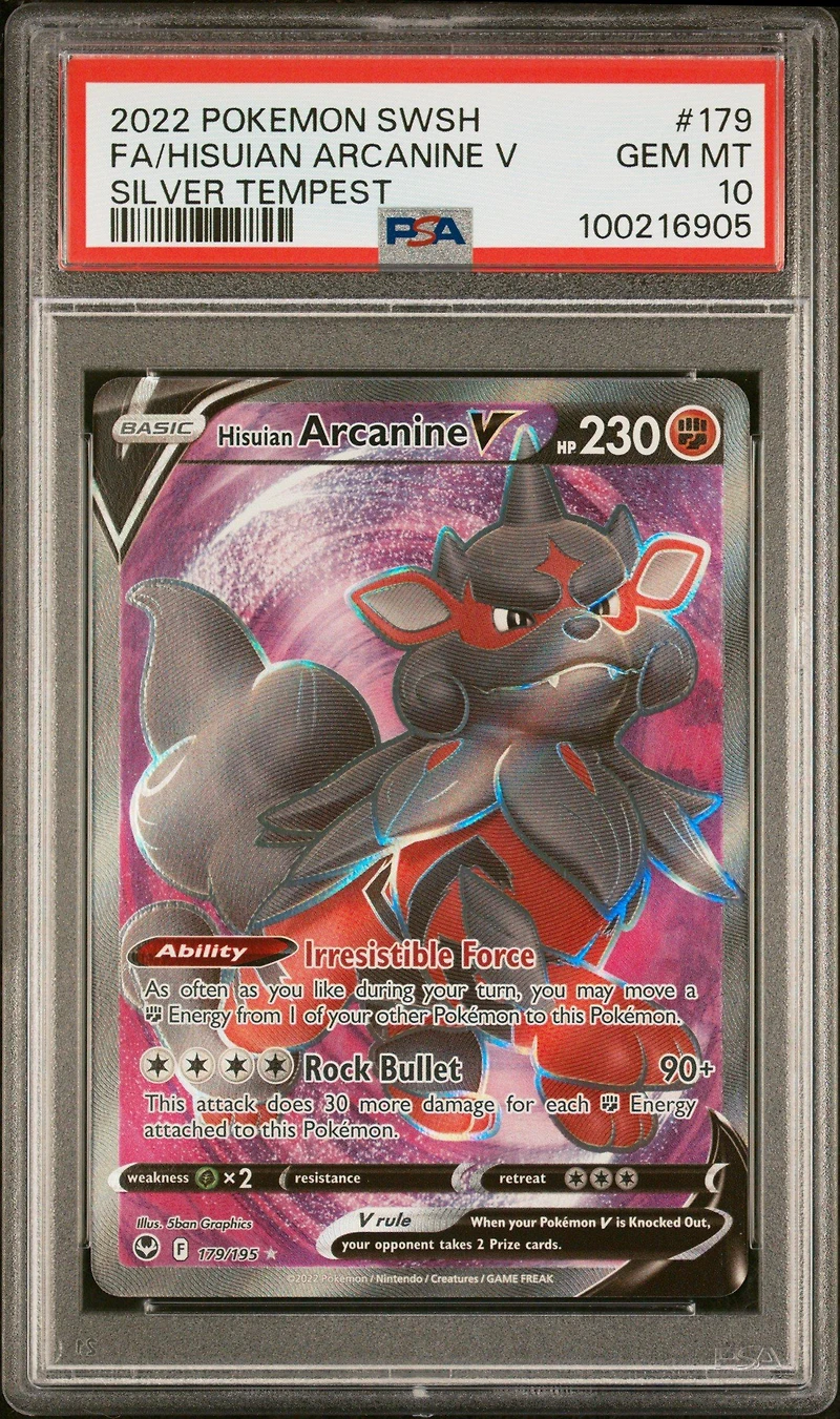 2022 Pokemon Sword & Shield Silver Tempest 179 Full Art/hisuian Arcanine V PSA