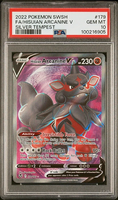 2022 Pokemon Sword & Shield Silver Tempest 179 Full Art/hisuian Arcanine V PSA