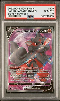2022 Pokemon Sword & Shield Silver Tempest 179 Full Art/hisuian Arcanine V PSA