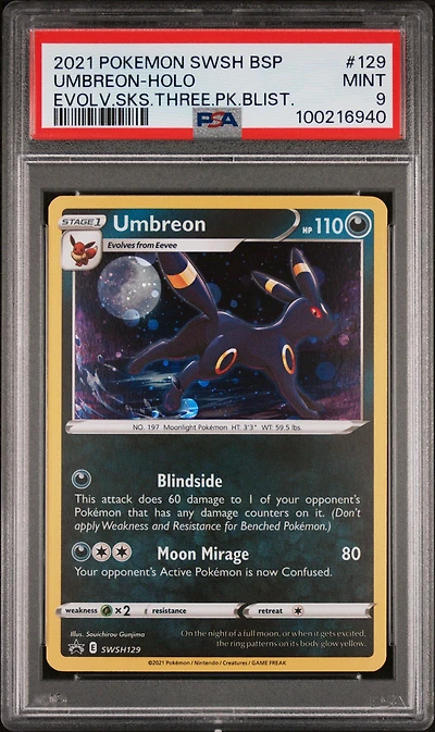 2021 Pokemon Swsh Black Star Promo 129 Umbreon-holo Evolving Skies Three Pack Blisters PSA