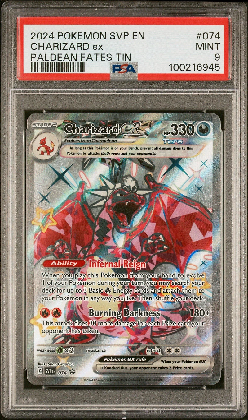 2024 Pokemon Svp En-sv Black Star Promo 074 Charizard Ex Paldean Fates Tin PSA