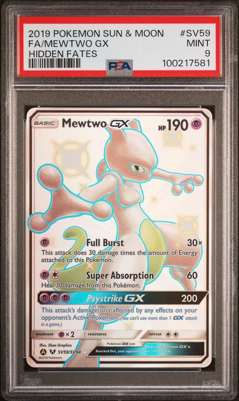 2019 Pokemon Sun & Moon Hidden Fates Sv59 Full Art/mewtwo Gx PSA