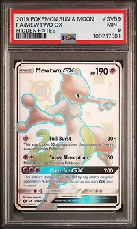 2019 Pokemon Sun & Moon Hidden Fates Sv59 Full Art/mewtwo Gx PSA