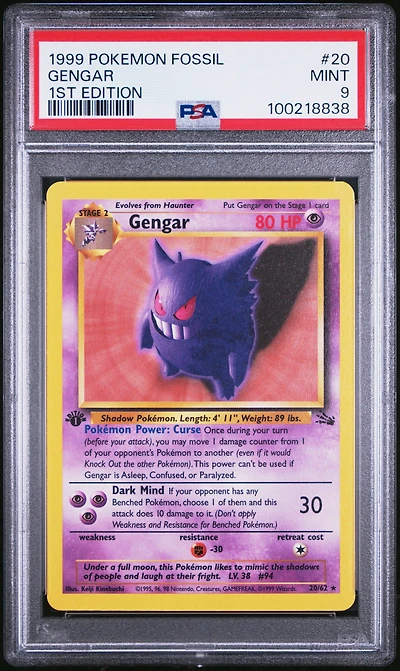 1999 Pokemon Fossil 20 Gengar 1st Edition PSA