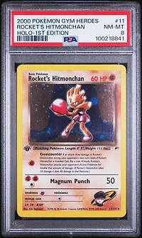 2000 Pokemon Gym Heroes 11 Rocket's Hitmonchan Holo-1st Edition PSA
