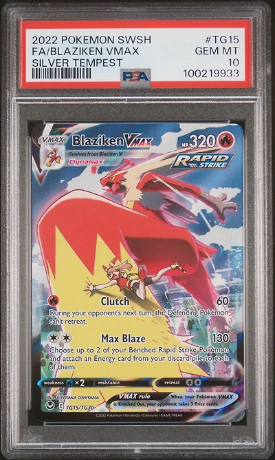 2022 Pokemon Sword & Shield Silver Tempest Tg15 Full Art/blaziken Vmax PSA