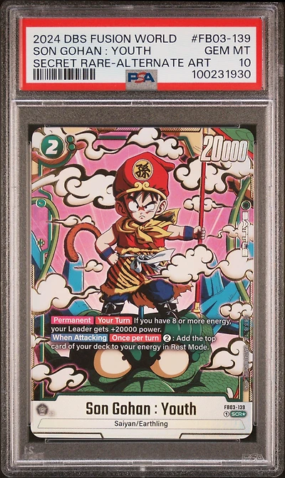 2024 Dragon Ball Super Card Game Fusion World Raging Roar Fb03-139 Son Gohan : Youth Secret Rare-alternate Art PSA 10