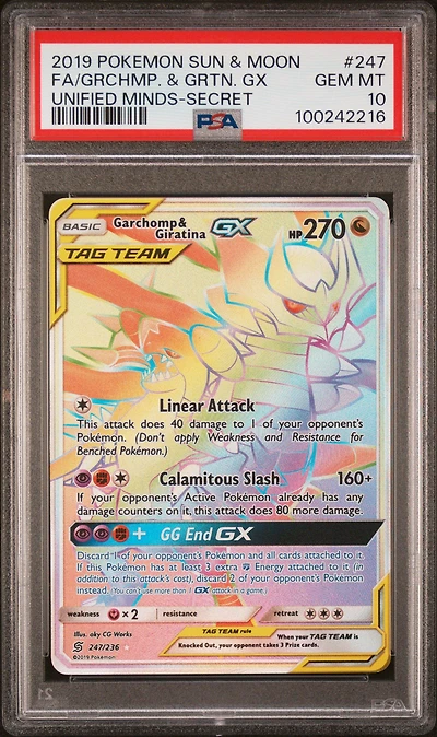 2019 Pokemon Sun & Moon Unified Minds 247 Full Art/garchomp & Giratina Gx Secret PSA