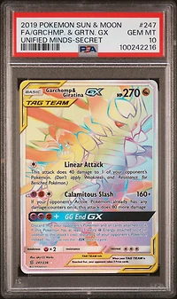 2019 Pokemon Sun & Moon Unified Minds 247 Full Art/garchomp & Giratina Gx Secret PSA