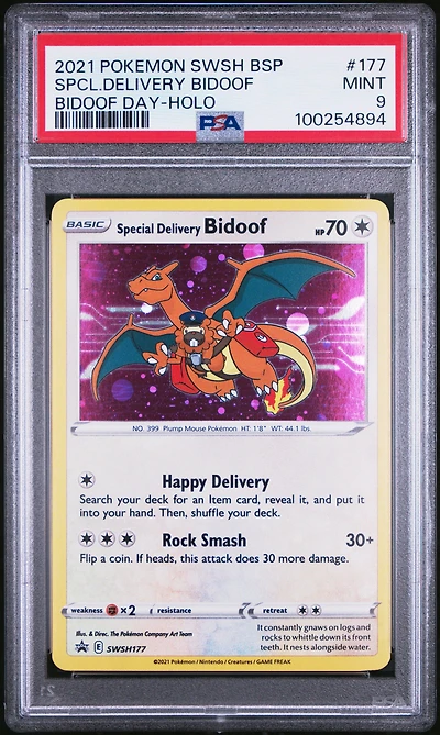 2021 Pokemon Swsh Black Star Promo 177 Special Delivery Bidoof-holo Bidoof Day PSA