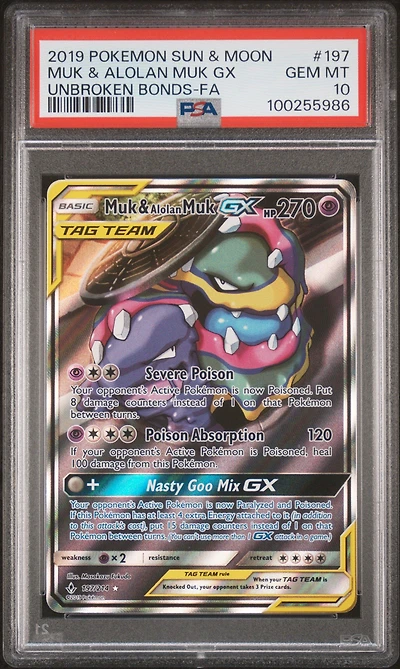 2019 Pokemon Sun & Moon Unbroken Bonds Full Art/muk & Alolan Muk Gx PSA