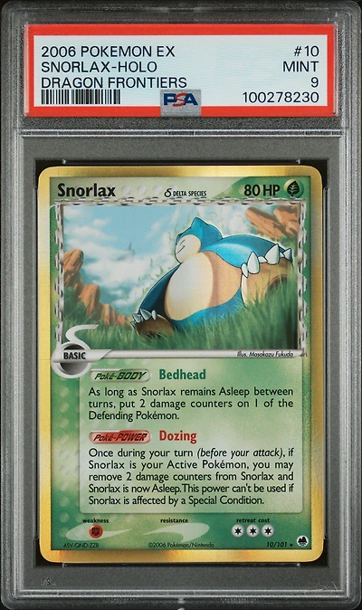 2006 Pokemon Ex Dragon Frontiers 10 Snorlax-holo PSA 9