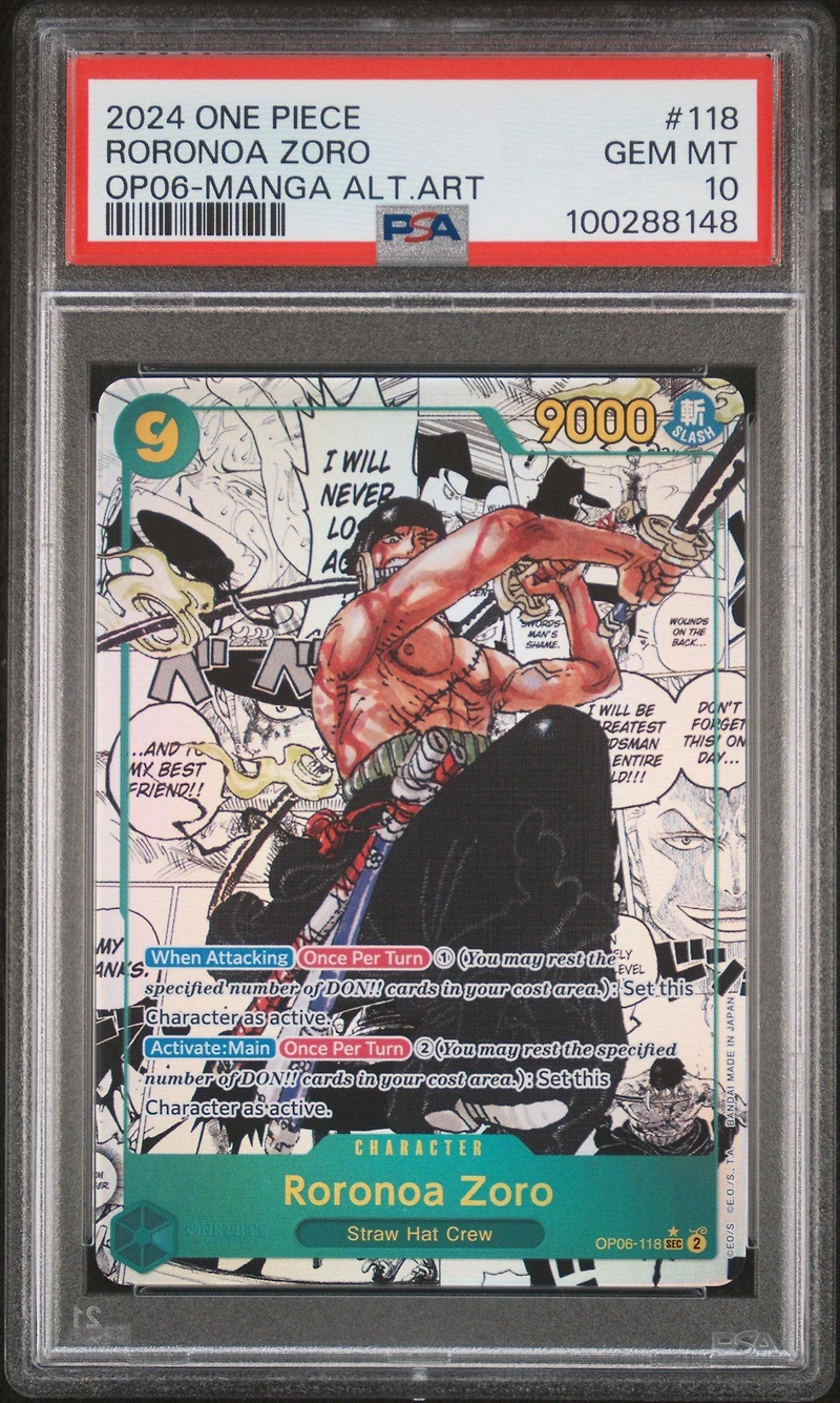 2024 One Piece Op06-wings Of The Captain 118 Roronoa Zoro Manga Alternate Art PSA 10