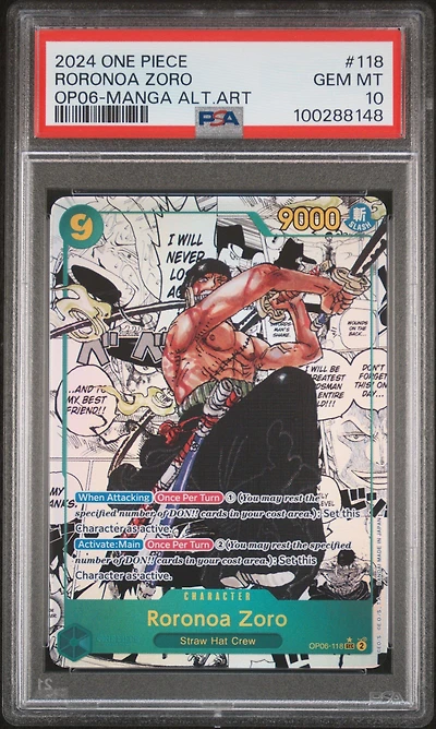 2024 One Piece Op06-wings Of The Captain 118 Roronoa Zoro Manga Alternate Art PSA 10