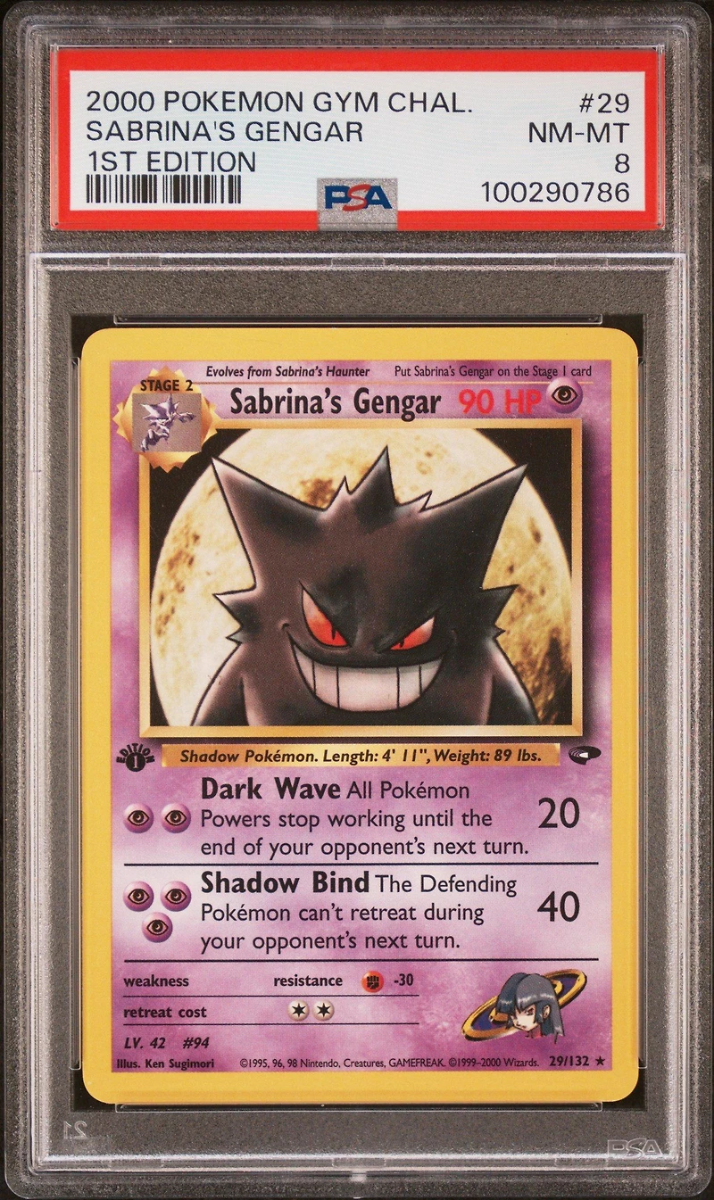 2000 Pokemon Gym Challenge 29 Sabrina's Gengar 1st Edition PSA