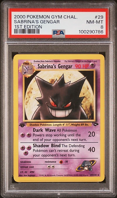 2000 Pokemon Gym Challenge 29 Sabrina's Gengar 1st Edition PSA