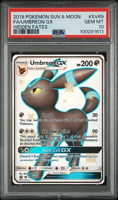 2019 Pokemon Sun & Moon Hidden Fates Sv69 Full Art/umbreon Gx PSA