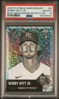 2022 Topps Chrome Platinum Anniversary 61 Bobby Witt Jr. Black & White Mini Diamond Refractor PSA 10