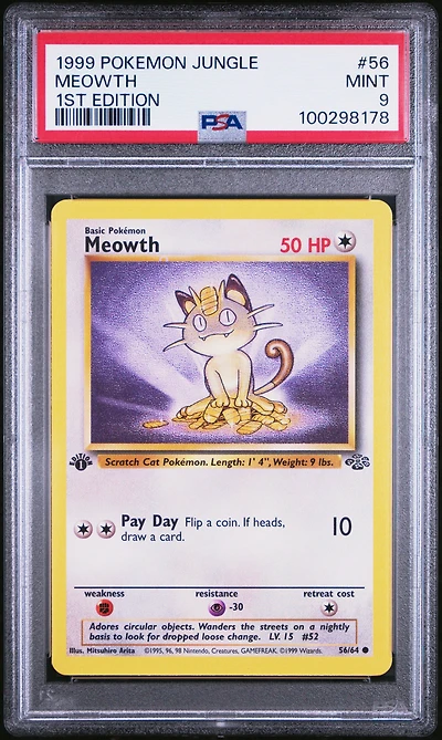 1999 Pokemon Jungle 56 Meowth 1st Edition PSA 9