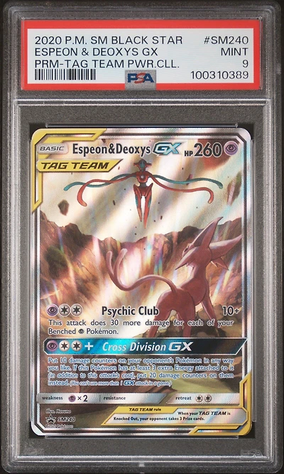 2020 Pokemon Sm Black Star Promo Sm240 Espeon & Deoxys Gx Tag Team Powers Collection PSA