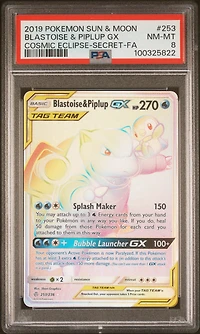 2019 Pokemon Sun & Moon Cosmic Eclipse 253 Full Art/blastoise & Piplup Gx Secret PSA