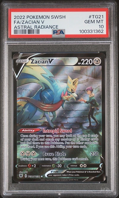 2022 Pokemon Sword & Shield Astral Radiance Tg21 Full Art/zacian V PSA