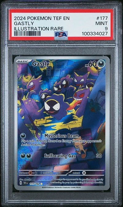 2024 Pokemon Tef En-temporal Forces 177 Gastly Illustration Rare PSA