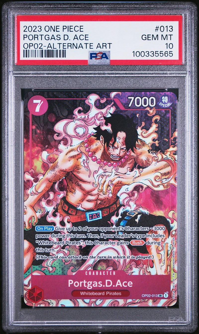 2023 One Piece Op02-paramount War 013 Portgas D. Ace Alternate Art PSA 10