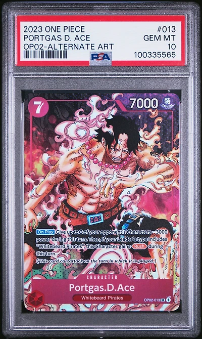 2023 One Piece Op02-paramount War 013 Portgas D. Ace Alternate Art PSA 10