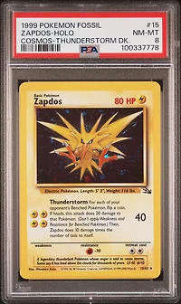 1999 Pokemon Fossil 15 Zapdos-holo Cosmos-thunderstorm Deck PSA