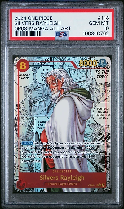 2024 One Piece Two Legends 118 Silvers Rayleigh Manga Alternate Art PSA 10