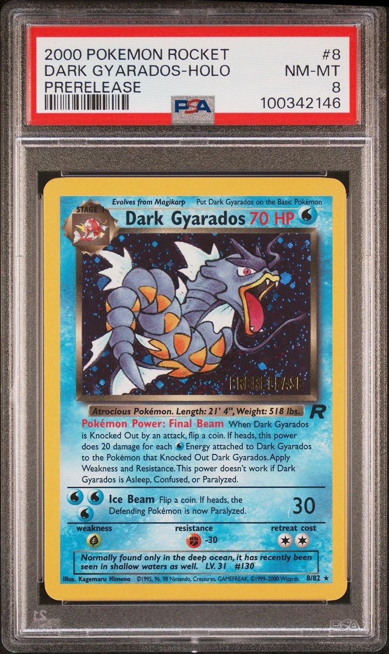 2000 Pokemon Rocket 8 Dark Gyarados-holo Prerelease PSA 8
