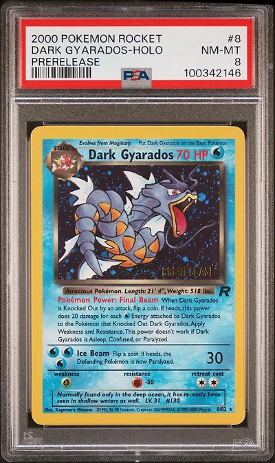 2000 Pokemon Rocket 8 Dark Gyarados-holo Prerelease PSA 8