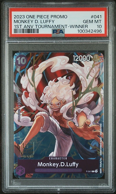 2023 One Piece Promos 041 Monkey D. Luffy 1st Anniversary Tournament-winner PSA 10