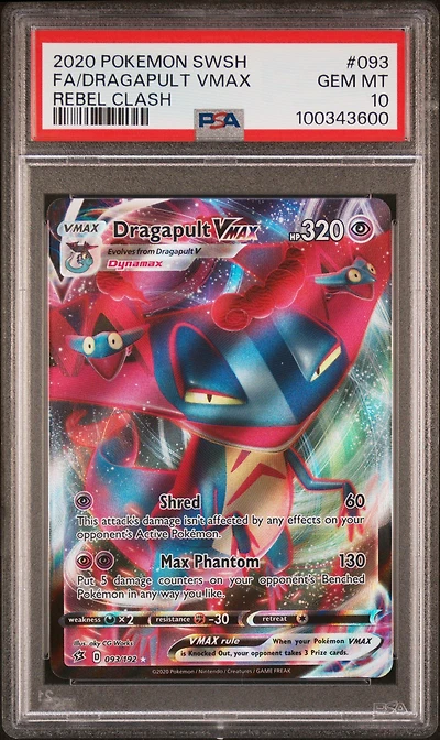 2020 Pokemon Sword & Shield Rebel Clash 093 Full Art/dragapult Vmax PSA 10