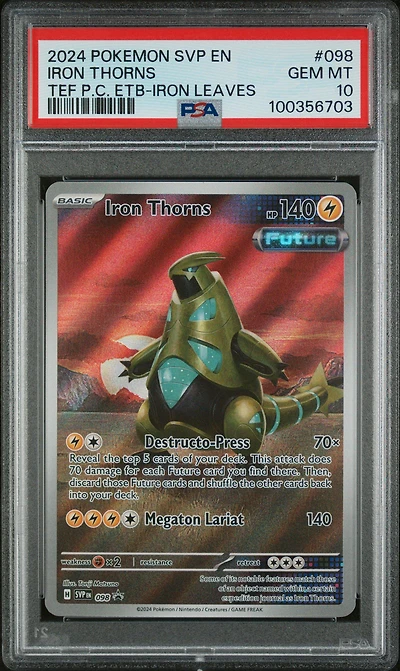 2024 Pokemon Svp En-sv Black Star Promo 098 Iron Thorns Temporal Forces Pokemon Center Elite Trainer Box-iron Leaves PSA