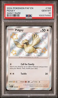 2024 Pokemon Paf En-paldean Fates 196 Pidgey Shiny Rare PSA