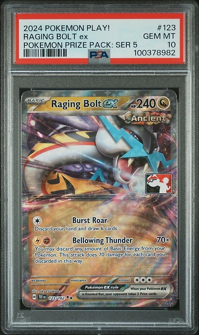 2024 Pokemon Play! Pokemon Prize Pack: Series 5 123 Raging Bolt Ex PSA 10